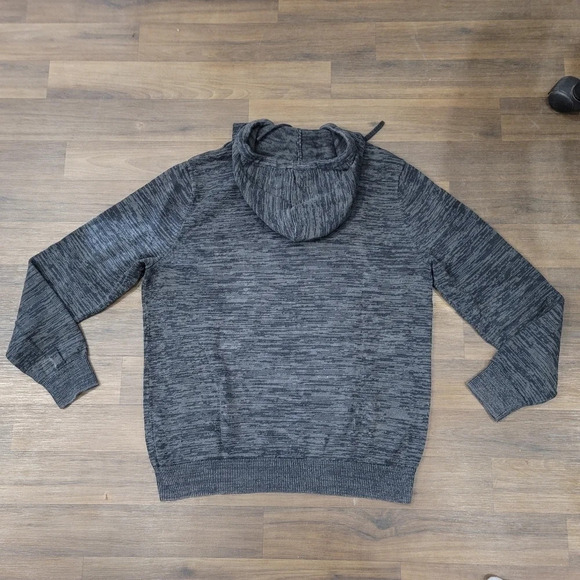 Express Sweater Pullover Striped Knit Hoodie Mens Grey Black Cotton Size Medium - Picture 3 of 7